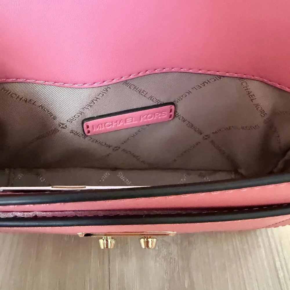 Michael Kors Sloan Editor Small Flap Belt Bag Fanny Pack Clutch Leather Tea Rose